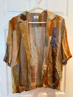 Aritzia Multi-Color Patchwork Short-Sleeve Button-Down Shirt